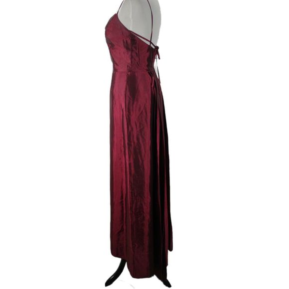 Vintage 90s Jim Hjelm Formal Dress Size 8 Red Taffeta Square Neck Maxi Watteau - Picture 2 of 10